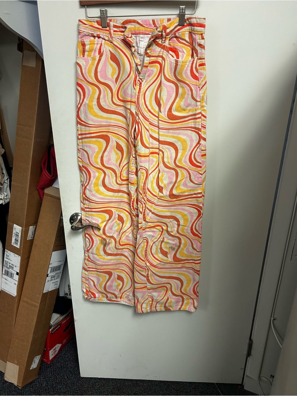 SHEIN Pink, Orange & Yellow Retro Swirl Wide-Leg Pants